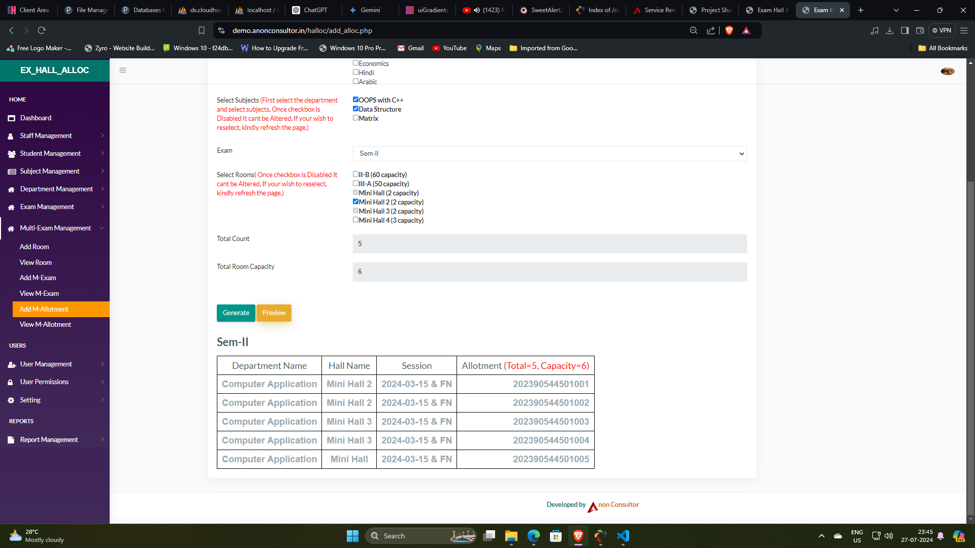 Exam Hall Allocation & Management